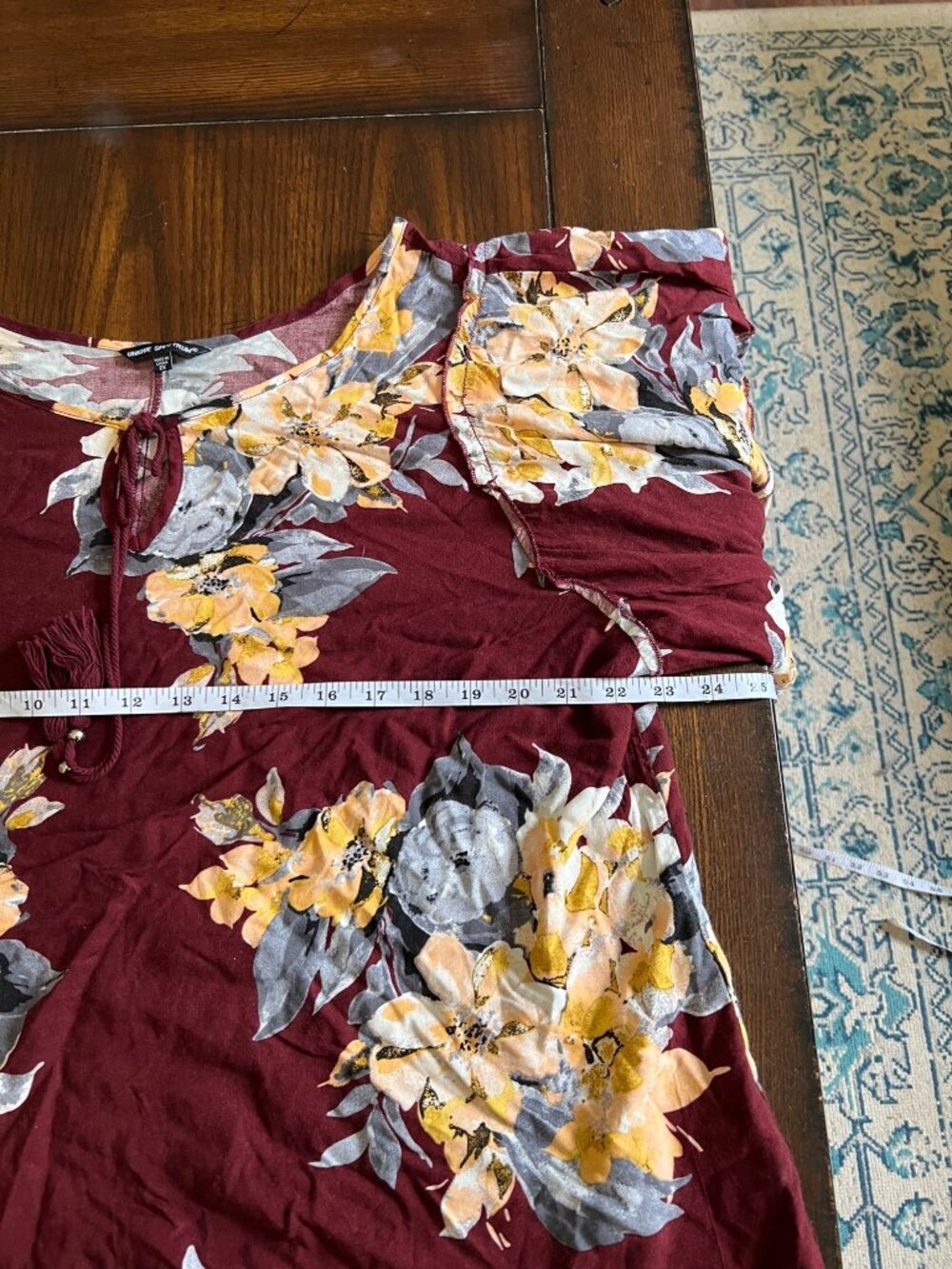 Unique Spectrum Floral Scoop Neck Wide Sleeve Blouse 2X Boho Shirt Flowy Keyhole - Picture 7 of 9
